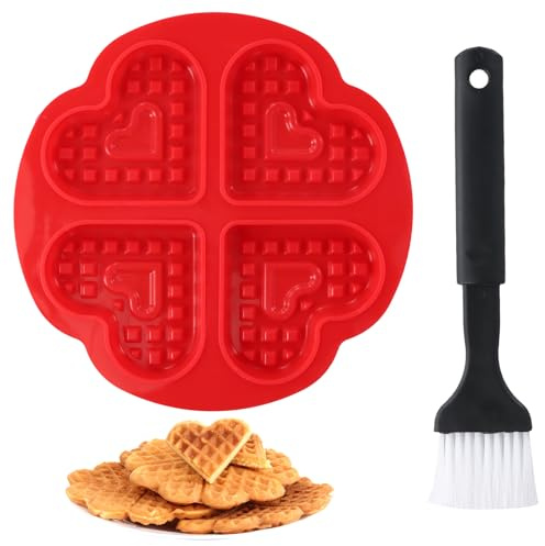 Moldes de Gofres, Moldes Silicona Reposteria, Molde Silicona Horno, Adecuado para Hacer Gofres y Magdalenas, Rojo