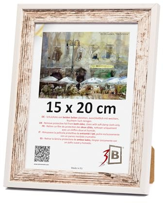 3-B Bilderrahmen SALO DUO - Vintage-Weiß (Rustical mit sichtbarer Holzmaserung) / Weiß - 15x20 cm - Holzrahmen, Fotorahmen, Portraitrahmen mit Acrylglas