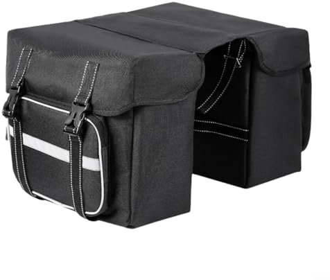 CashMuch Fahrradsatteltasche, 25 l, großes Fassungsvermögen, doppelseitiger Gepäckträger mit Regenschutz, reflektierenden Streifen, für Mountainbike, Radfahren (schwarz + Regenschutz)