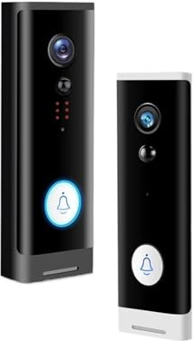 VEKELETE TUYA Doorbell Infrared Smart Home Video Door Bell Chime Kit Security Alarm Two-Way Audio Long Standby(Option 3 Black,U/K)