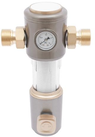 Rückspülfilter 1 Zoll Mit Wasserdruckmesser Vorfilter für die Filtration der Wasserversorgung des ganzen Hauses (Grau)