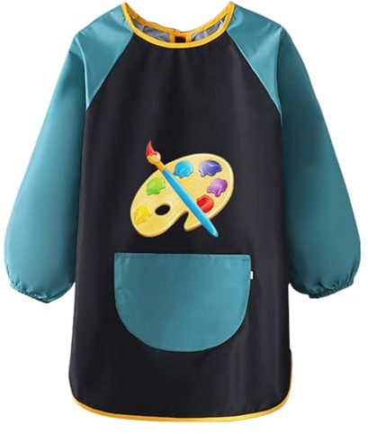 FAYAHAR Malschürze Kinder, Malkittel Kinder, Wasserdicht Malschürze mit Langarm und Taschen, Malerkittel für 7-11 Jahre, Bastelschürze für Schule Kunst Malerei Kochen (Schwarz)