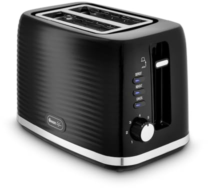 Swan ST19034BLK Wave 2-Slice Toaster, 7 Browning Levels, Defrost, Cancel & Reheat Functions, Removable Crumb Tray, Hidden Cord Storage, Non-Slip Feet, Black