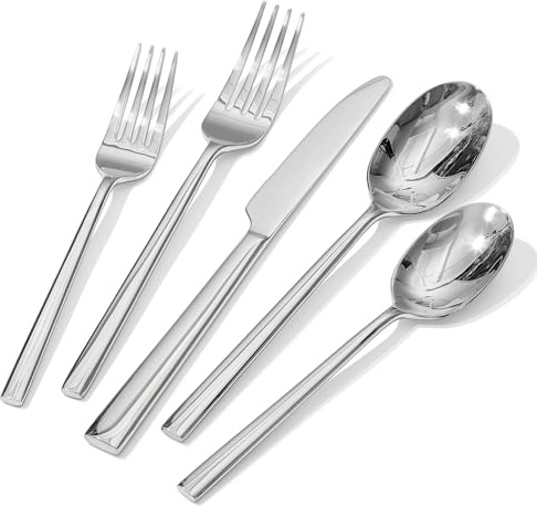 HIKAA Edelstahl Besteck Set 4 Personen, 20-Teilig Geschmiedetes Essbesteck | Premium-Edelstahl 18/10 Besteck für Haushalt, Hochzeit, Party, Cutlery Set Hochglanzpoliert und Spülmaschinenfest(Silber)