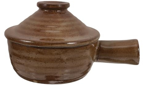 LOLIPPYY Olla de Barro para Cocina con Tapa Resistente Altas Temperaturas Moldeada una Sola con Asa para Evitar Quemaduras para Microondas y Fácil de Limpiar