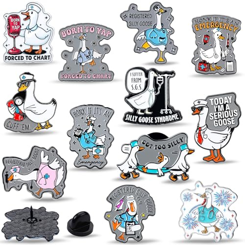 Tondiamo 24 Pcs Nurse Week Gifts Bulk Cute Silly Goose Nurse Enamel Pins Inspirational Goose Lapel Pins Badges for Rn Cna Lpn Nursing Emergency Worker Office Medical Assistant Accessories