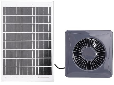 Keenso Aspiratore Ad Energia Solare con Grado di Protezione IP67 Antipioggia, Installazione Semplice per Capannone per Serra per Polli - Aspiratore in Plastica, Grigio, 4 Pollici con Pannello Solare