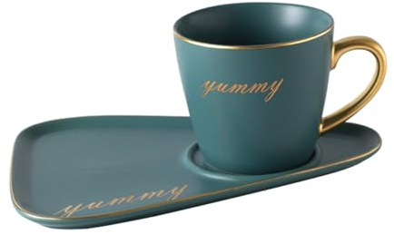 DECORNIJIA Taza y Bandeja Cerámica para Café y Té Set para Té Tarde Capacidad sin Cuchara Estilo Nórdico para Hogar y Oficina