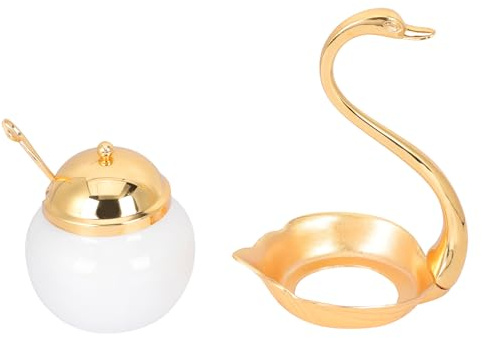 ADOCARN Boîte Sucre Alliage Aluminium Doré avec Cuillère Récipient Sucre pour Cuisine et Décoration Sucrier Pratique pour Maison et Restaurant