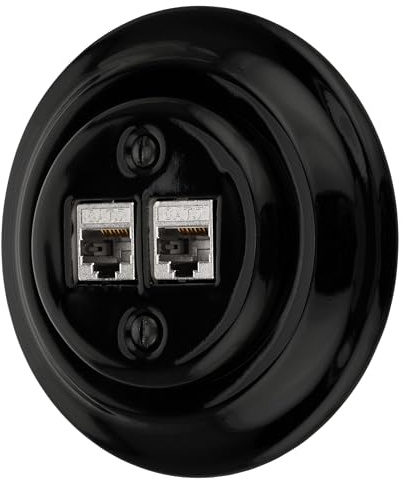 Presa di rete in porcellana retrò CAT.7 a 2 ingressi, All-in-One, serie PR1, colore: nero