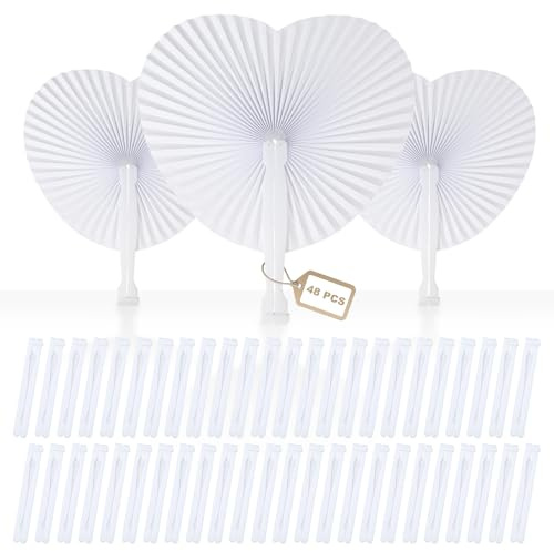 EFUTURETIME 48 Pcs Ventagli Pieghevole Matrimonio a Forma di Cuore, Ventagli Bianchi di Carta Personalizzati Gadget Matrimonio per Invitati L'estate Nozze Compleanno Festa Favor