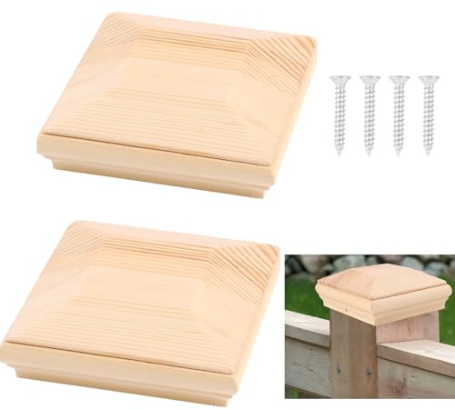 4x4 Wood Post Caps - Durable Fence & Mailbox Topper for Outdoor Decks and Fence Posts, 2-Pack