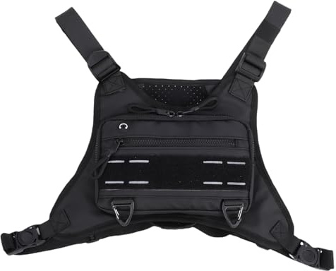 Fockety Sports Chest Bag, Adjustable Straps Running Phone Holder Reflective Vest with Nylon Fabric for Cycling Camping Travel Hiking Workouts (Black)