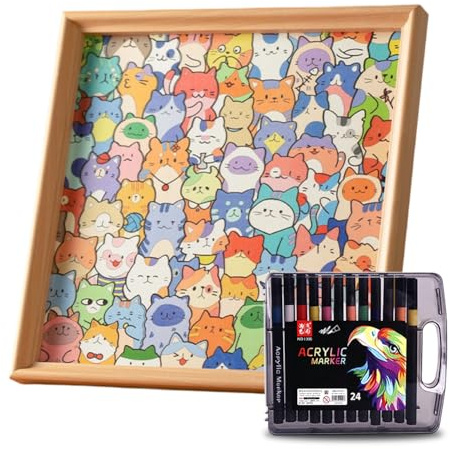 Katzenpuzzle Holzpuzzle Katze, Motiv Katze zum Bemalen, Fotorahmen aus Holz zum Bemalen, Hölzerne Mal- Und Lernspielzeuge für Kinder (24 Farben)