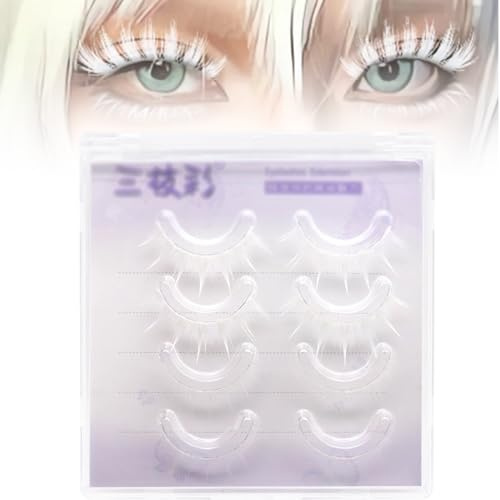 AEUXZA 4 Paires Faux Cils Blancs Manga Lashes Set (Cils Supérieurs & Inférieurs) Cils Artificiels Anime Blancs pour Cosplay Faux Cils Halloween Carnaval Scène
