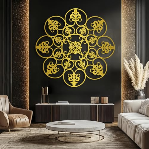 Decorazione murale in Metallo con Giglio Nero Stile Vintage Scultura Moderna per Soggiorno Camera da Letto corridoio e Scale (Oro 19)