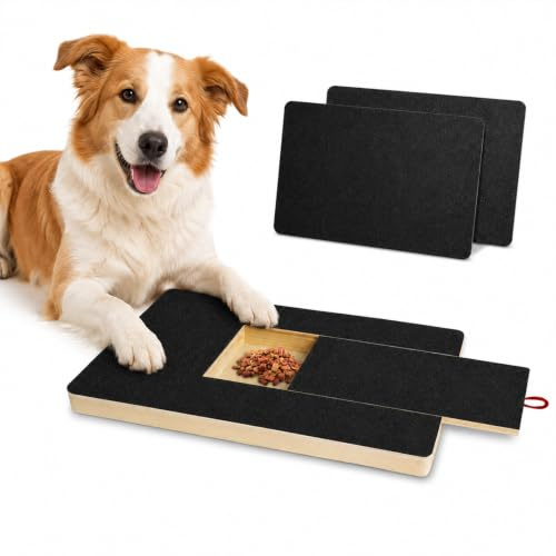 Krallenschleifer für Hunde, Holz Kratzbrett 35x25x3cm mit Leckerlibox | mit 2 Schleifpapieren, stressfreie Alternative zum Nagelknipser, einfache Nagelpflege für zu Hause