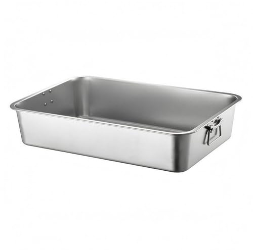 PETSOLA Vassoio Inox con Manici Laterali Finitura Argento Lucente Vassoio Rettangolare in Acciaio Inox Angoli Arrotondati, Vassoio Quadrato Con Maniglia 304, 70x50x4.8cm