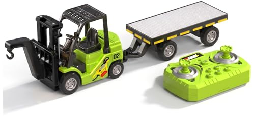 Carrello elevatore telecomandato, mini camion giocattolo a doppio comando per carrello elevatore 1/64 Rc con struttura in lega e divertimento ricaricabile multifunzione per bambini ragazzi, verd