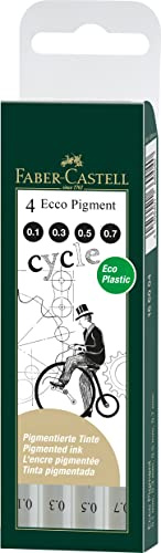 FABER-CASTELL 166004 - Tuschpennor Ecco Pigment, 4 fiberpennor svarta, 0,1 mm - 0,7 mm