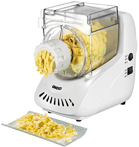 Unold 68801 Nudelmeister - Vollautomatische Nudelmaschine mit 8 Aufsätzen für Spritzgebäck, Spaghetti, Tagliatelle, Rigatoni, Wurstfüllvorsatz, automatisches Kneten von bis zu 500g Teig, elektrisch