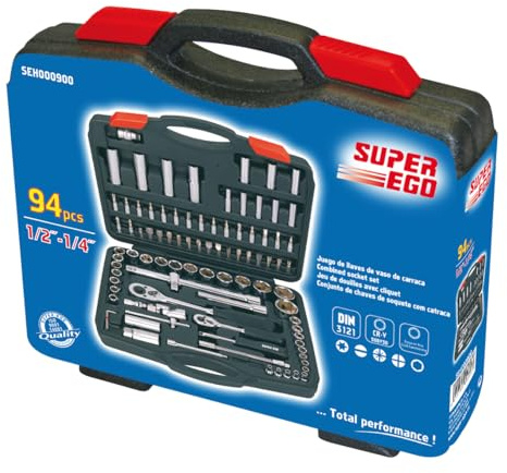 Super Ego SEH000900 Juego Llaves Vaso 1/4 y 1/2 94cs s.e, Cromado
