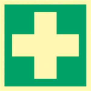 Schild Erste Hilfe Kunststoff langnachleuchtend gem. ASR/BGV/DIN 20x20 cm (Rettungsschild, Hinweisschild) praxisbewährt, wetterfest