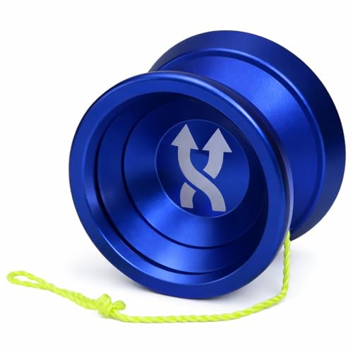 Yoyo King Blue Double Agent Metal Yoyo with Narrow Responsive and Wide Nonresponsive C Bearing and Extra Yoyo String