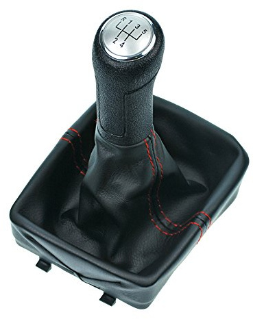 Schaltsack & Schaltknauf für VW Polo 4 9N - Bj. 2001 - 2009 - 5 Gang Knauf mit Rahmen - Schwarz - Rot - Silber - Schaltmanschette Schalthebel Manschette für Schaltung - Hebel Schaltgetriebe A255-2