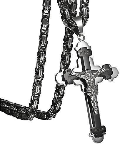 OIDEA Herren Kreuz Königskette Halskette: Jesus Kruzifix Bibel Gebet Anhänger mit Königskette Christliche Kreuzkette Schwer Biker Kette Religiöser Schmuck Geschenk für Männer Vater Freund