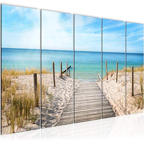 Runa Art Bild Strand Meer Wandbilder auf Vlies Leinwand 5 Teilig Wanddekoration Schlafzimmer Wohnzimmer 609756a