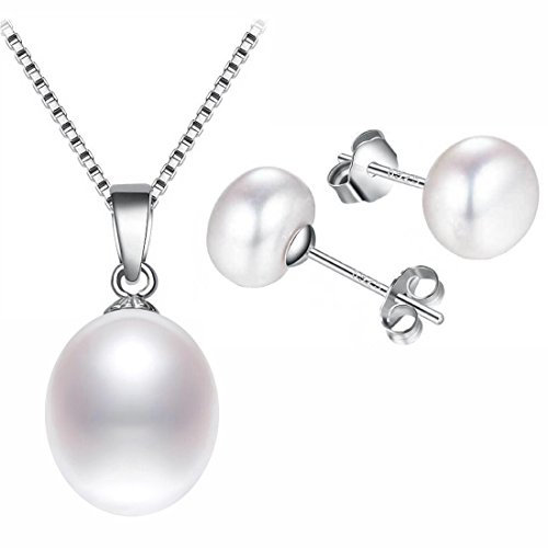 Kim Johanson Damen Perlen Schmuckset *Chic* aus 925 Sterling Silber mit echten Süßwasser Perlen Halskette & Ohrringe inkl. Schmuckbeutel