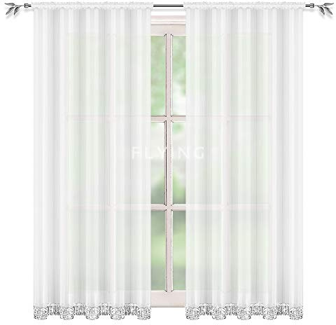 TOP Fertig-Gardine aus Voile NEU Top Design Gardinen mit Kräuselband Set Schöne Boho Gardinen Küche-Gardine mit Kräuselband LB-224-A (145 x 235 cm)