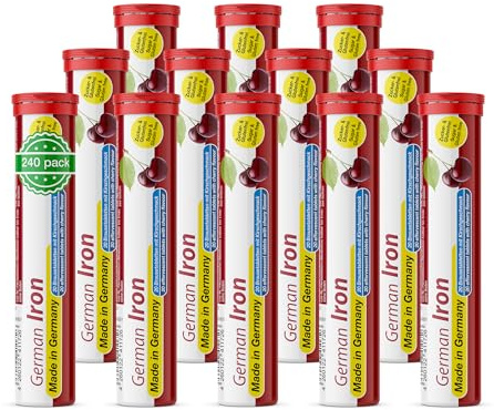 Eisen Brausetabletten 12x20 Stk. - Kirsch Geschmack – 14 mg Eisen Zuckerfrei – T&D Pharma German Iron – Made in Germany