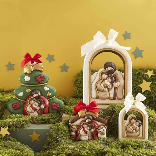 THUN - Formella Albero di Natale con Sacra Famiglia - Decorazioni Natale Casa - Formato Grande - Ceramica - 25,1 x 4,3 x 25,4 h cm