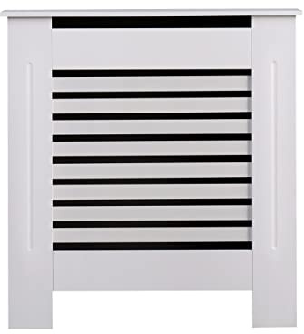 AVC Designs Radiator Cover Modern MDF Wood White Horizontal Slat Living Room Bedroom Hallway Cabinet (Small White)
