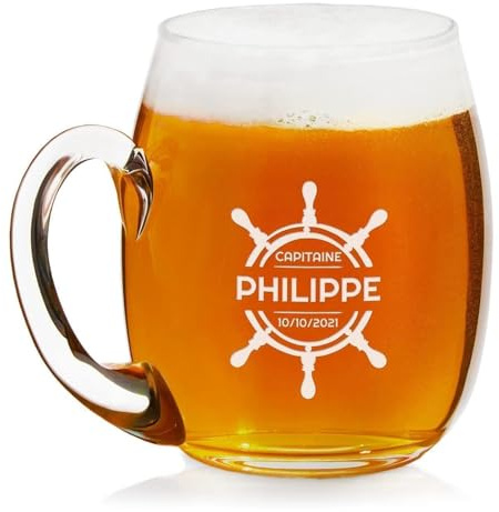 Maverton Chope à Bière Gravée, Cadeau personnalisée pour lui | Capacité : 500 ml, Cadeau d’anniversaire homme, Verre à Bière avec gravure, Barre