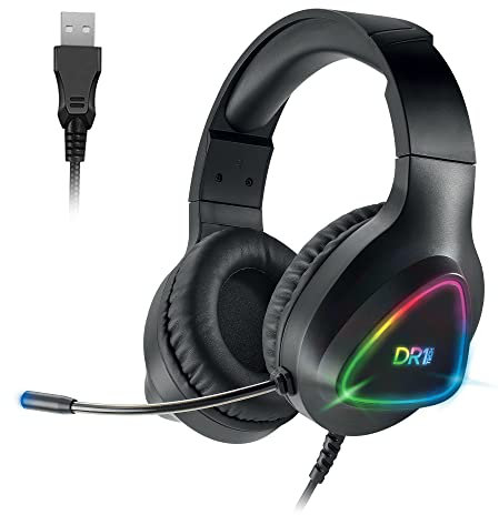 DR1TECH GrayEagle Professional Gaming LED RGB Headphones for PC with USB Cable and Microphone - 7.1 Surround Sound New Gen - 50 mm Over Ear Headphones Driver (FULL IMMERSION) [Amazon Exclusive]