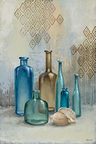 Immagine su TELA ROLLED Bottiglie di Vetro II Marcon Michael - Still-Life verticale Art stampa bottiglie di vetro blu Tela fine art 50_X_33_in