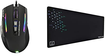 The G-Lab Kult NITROGEN Atom Souris Gamer Filaire Haute Précision - Capteur Optique 4800 DPI, RGB, 9 Boutons Programmables - Compatible PC/PS4/PS5/Xbox One & X - Noire & Pad – Tapis de Souris