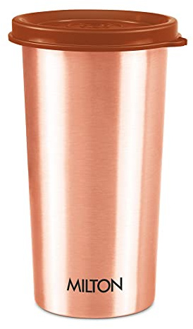 Milton Vaso de cobre para agua potable con tapa, 1 unidad, 480 ml, cobre, 100% a prueba de fugas, oficina, gimnasio, yoga, hogar, cocina, senderismo, senderismo, viaje