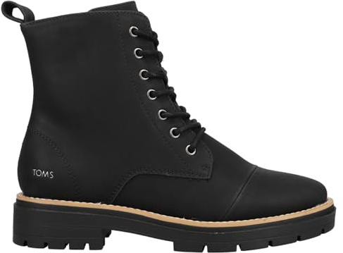 TOMS Women's Alaya Combat Boot, Black/Black Synthetic Nubuck, 5