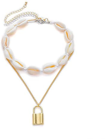 Stfery Muschelkette Vergoldet, Mehrlagige Kette Schale und Schloss Halskette Frauen Schmuck 35CM Tochter Geschenk