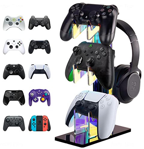 Nihome Iridescent Acrylic 3-Tier Game Controller Headset Halterung Für Ps5 Xbox One Switch, Farbenfrohe Controller-Ständer Gaming-Zubehör, Rutschfester Stabiler Kopfhörerhalter