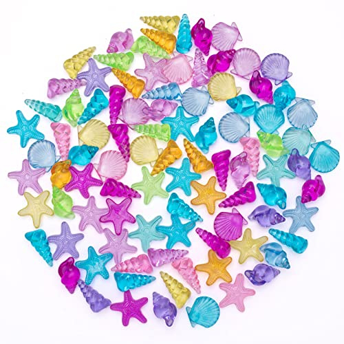 SPRMUD Colorful Plastic Sea Shell/Conch/Starfish Gems Toys for Beach Holiday/Swimming Pool Diving/Treasure Hunt/Party Favor/Party Decoration Learning Prizes (Sea Shell)