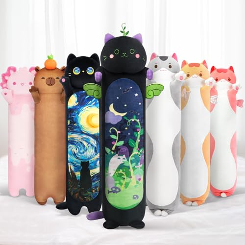 Mewaii 70CM Chat Peluche Kawaii Coussin Long à la Menthe Oreiller pour Garçon Fille d'animaux Poupée Jouets Moelleux Confort Oreiller en Peluche pour Adolescents Cadeau (Le Chat à la Menthe)