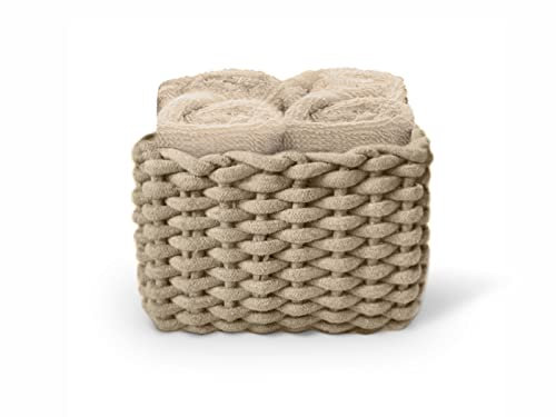 Daunex - Set 4 Lavette 30x30 - Mini Asciugamano Ospite in Spugna di Cotone - Confezionato in splendida Confezione in Tessuto Intrecciato - Tortora