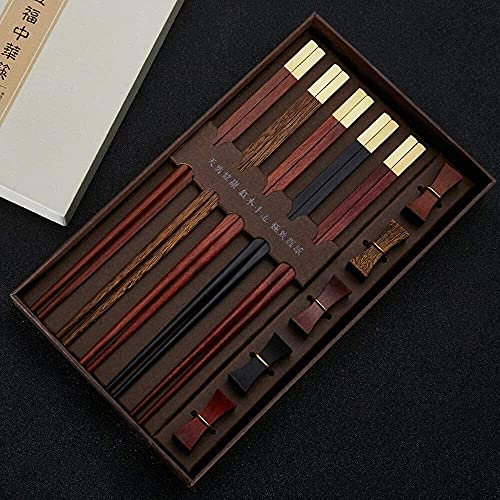 Bacchette, bacchette cinesi lavabili Bacchette rosewood quadrate quadrate, set di posate portatili, protezione ambientale/non slittamento/resistenza ad alta temperatura, riutilizzabili, 5 coppie, bacc