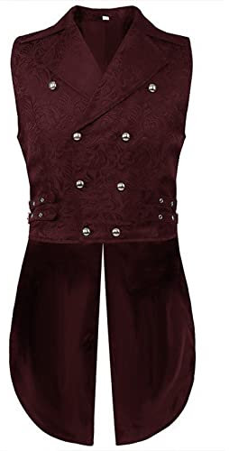 Herren Elegant Anzugweste Zweireiher Gothic-Weste Herren Weste Gotisch Steampunk Mittelalter Zweireihige Weste Brokat Frack VTG Tailcoat für Halloween Party Kostüm