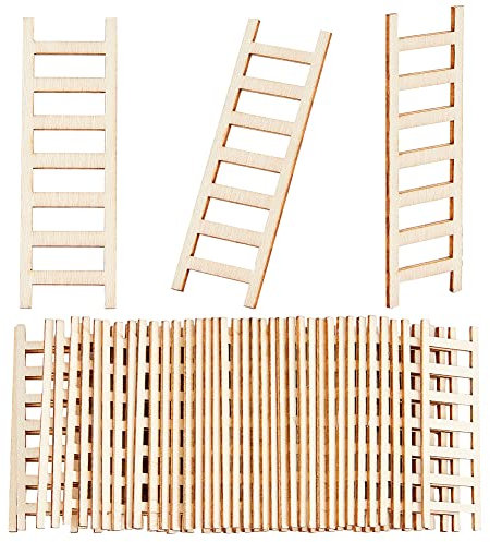 OLYCRAFT 40 escaleras de Madera en Miniatura de 20 x 60 mm Mini escaleras de Madera para decoración de jardín Mini Adorno de jardín para Manualidades decoración de Micro Paisaje